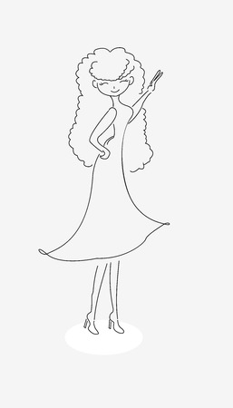 A sketch of a beautiful young girl, line art vector illustrationのイラスト素材