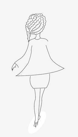 A sketch of a beautiful young girl, line art vector illustrationのイラスト素材