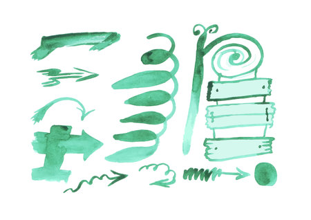 Painted green watercolor on black background design elements, vector illustrationのイラスト素材