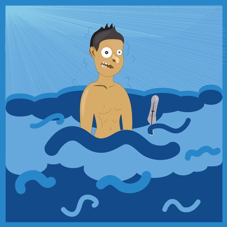 a man in cold water, engaged in physical training to strengthen physical health and no longer get colds - vectorのイラスト素材