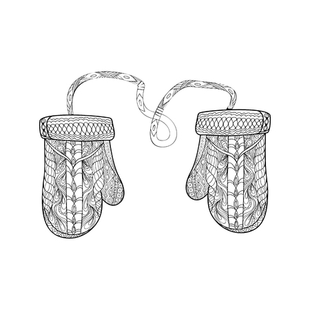 Christmas card with mittens, zendoodle design element. Template greeting card, invitations, and for any other kind of design flyers, posters holiday, coloring books - vector illustrationのイラスト素材