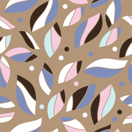 Colorful seamless background with decorative leaves and polka dotsのイラスト素材
