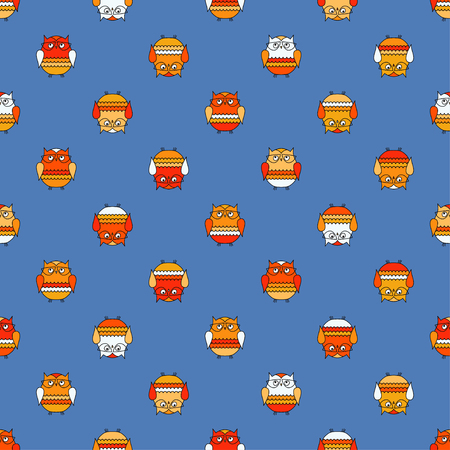 Seamless decorative vector background with owlsのイラスト素材