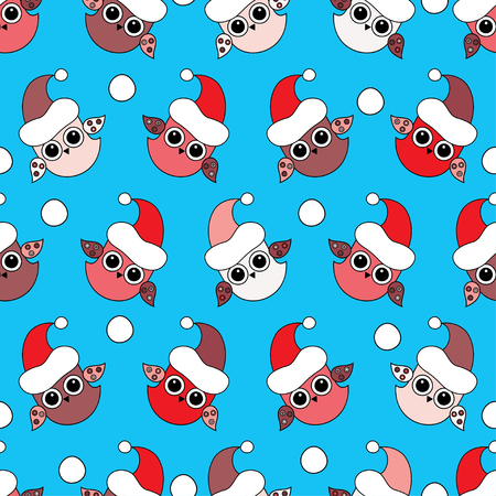 Seamless Christmas vector background with owlsのイラスト素材