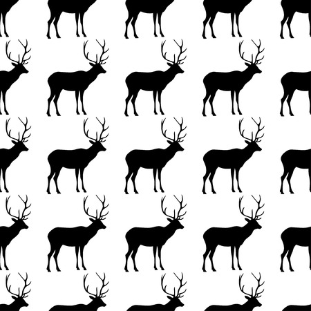 Seamless black and white decorative vector background with decorative deerのイラスト素材
