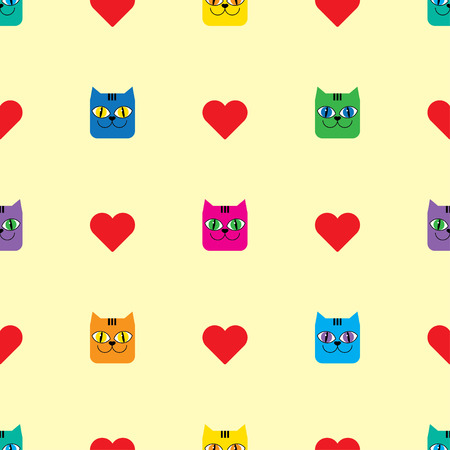 Seamless vector background with decorative cats and heartsのイラスト素材