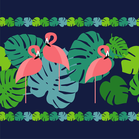Seamless border. Pink Flamingo.のイラスト素材