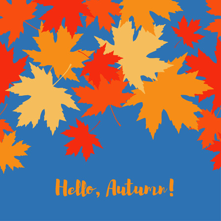 Card with autumn maple leaves. Golden autumn. Flat design.のイラスト素材