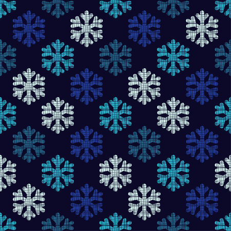 Seamless blue background with decorative snowflakes. Scribble texture. Textile rapport.のイラスト素材