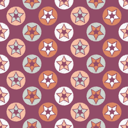 Seamless background with decorative stars. The star in the circle. Scribble texture. Textile rapport.のイラスト素材