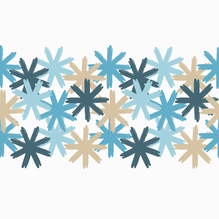 Seamless background with decorative snowflakes. Brush drawing. Textile rapport.のイラスト素材