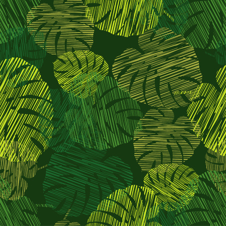 Monstera seamless background. Seamless pattern with decorative leaves. Scribble texture. Textile rapport.のイラスト素材