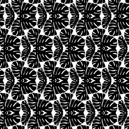 Seamless background with decorative leaves. Monstera leaves in triangles. Pattern with Monstera leaves. Textile rapport.のイラスト素材