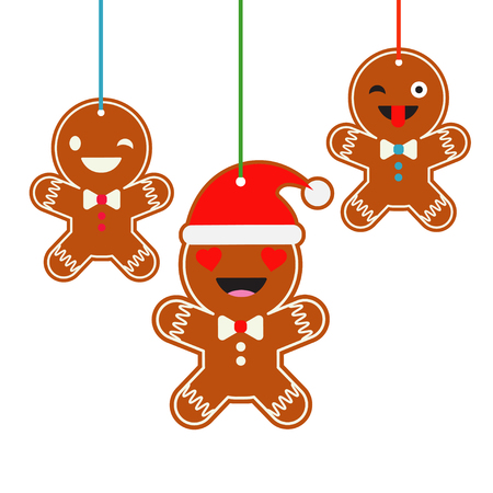 Poster Christmas gingerbread on a white background. Christmas ginger man. Cute cartoon gingerbread.のイラスト素材