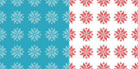 Set of 2 Seamless vector backgrounds cross stitch Norwegian snowflakes. Folk motifs. Winter pattern. Textile rapport.のイラスト素材