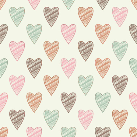 Seamless vector background with decorative hearts. Valentine's day. Embroidery on fabric. Scribble texture. Textile rapport.のイラスト素材