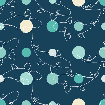 Seamless pattern with koi carp fish. Background in the Chinese style. Textile rapport.のイラスト素材