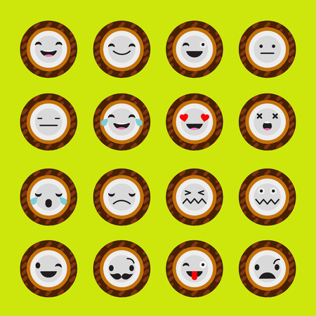 Set Emotions Coconut. Cute cartoon. Vector style smile icons.のイラスト素材