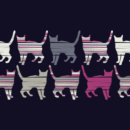 Seamless pattern with Cute Cats. A pattern of pixel Cats. Funny lovely Cats. Textile rapport.のイラスト素材