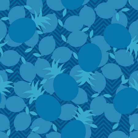 Seamless background in tropical fruit and palm leaves. Cute cartoon. Vector illustration. Textile rapport.のイラスト素材