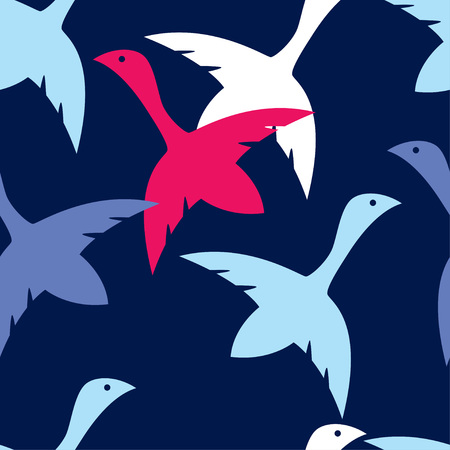 Seamless background with decorative birds. Duck. Birds in the sky. Textile rapport.のイラスト素材