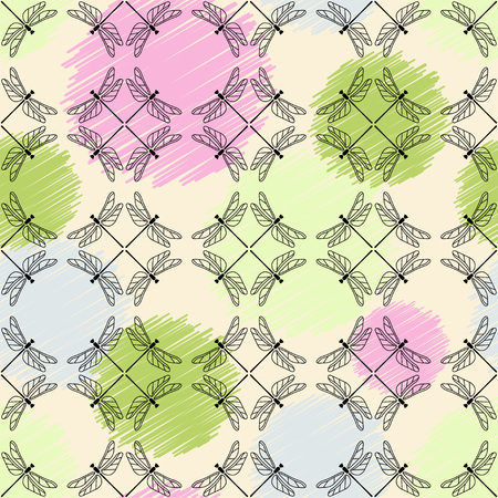 Seamless vector background with decorative dragonflies. Summer day. Textile rapport.のイラスト素材