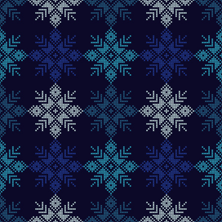 Cross stitch Norwegian snowflakes. Seamless vector background. Folk motives. Winter pattern. Textile rapport.のイラスト素材
