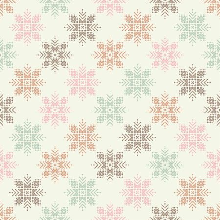 Cross stitch Norwegian snowflakes. Seamless vector background. Folk motives. Winter pattern. Textile rapport.のイラスト素材