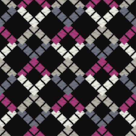 Seamless abstract geometric pattern. Mosaic texture. Brushwork. Hand hatching. Scribble texture. Textile rapport.のイラスト素材