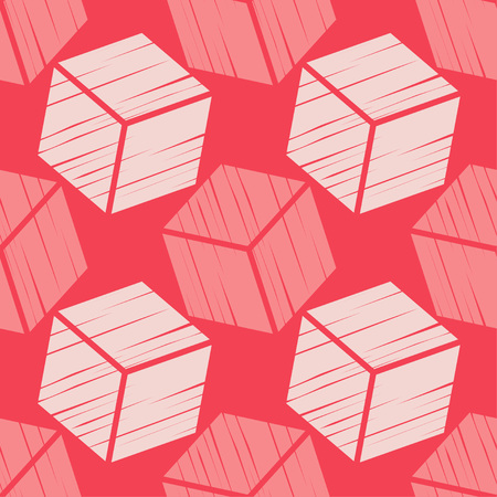 Seamless abstract geometric pattern. 3D cubes. Mosaic texture. Brushwork. Hand hatching. Can be used for wallpaper, textile, wrapping, web page background.のイラスト素材