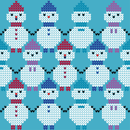 Seamless vector background with knitted snowmen. Winter pattern. Can be used for wallpaper, textile, wrapping, web page background.のイラスト素材