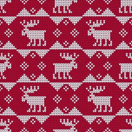 A knitted sweater with Reindeer. Seamless vector background. Christmas pattern. Can be used for wallpaper, textile, wrapping, web page background.のイラスト素材