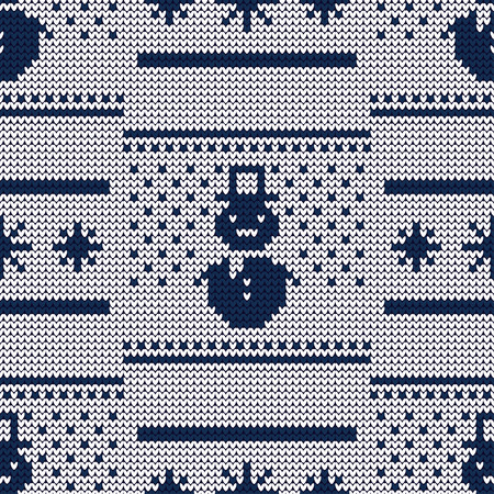 Knitted sweater with snowmen and snow. Seamless vector background. Christmas pattern. Can be used for wallpaper, textile, wrapping, web page background.のイラスト素材