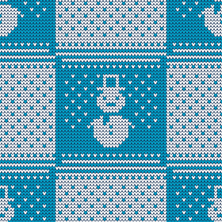 Knitted sweater with snowmen and snow. Seamless vector background. Christmas pattern. Can be used for wallpaper, textile, wrapping, web page background.のイラスト素材