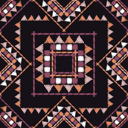 Ethnic boho seamless pattern. Embroidery on fabric. Traditional ornament. Tribal pattern. Folk motif. Can be used for wallpaper, textile, wrapping, web page background.のイラスト素材