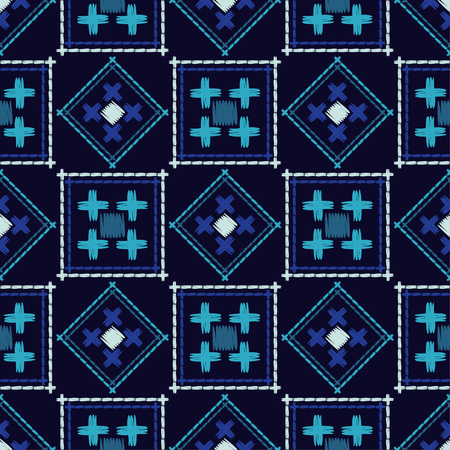 Ethnic boho seamless pattern. Embroidery on fabric. Traditional ornament. Tribal pattern. Folk motif. Can be used for wallpaper, textile, wrapping, web page background.のイラスト素材