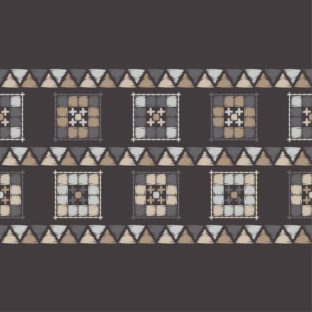 Ethnic boho seamless pattern. Embroidery on fabric. Traditional ornament. Tribal pattern. Folk motif. Can be used for wallpaper, textile, wrapping, web page background.のイラスト素材