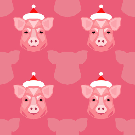 Polygonal head of a Pig. Symbol of year. Seamless background. Graphic element for design. Can be used for wallpaper, textile, wrapping, web page background.のイラスト素材