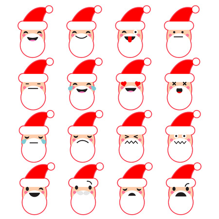Collection of emotions of Santa Claus. Cute cartoon. Vector style smile icons. Can be used for wallpaper, textile, wrapping, web page background.のイラスト素材