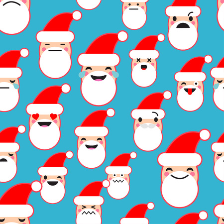 Seamless background with Emotions of Santa Claus. Cute cartoon. Vector illustration. Can be used for wallpaper, textile, wrapping, web page background.のイラスト素材