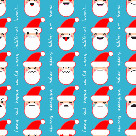 Seamless background with Emotions of Santa Claus. Cute cartoon. Vector illustration. Can be used for wallpaper, textile, wrapping, web page background.のイラスト素材