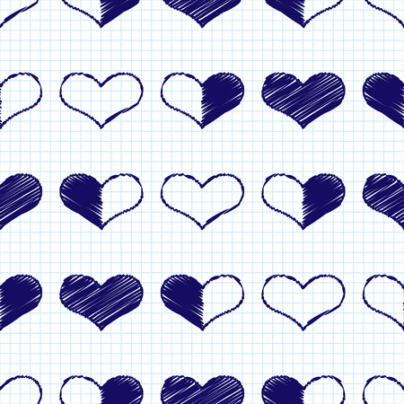 Seamless pattern with decorative painted hearts. Valentine's day. Vector illustration. Invitation card, web page background.のイラスト素材