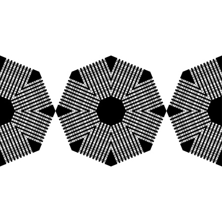Trendy seamless pattern designs. Black and white mosaic with octagons with striped texture. Vector geometric background. Can be used for wallpaper, textile, wrapping.のイラスト素材