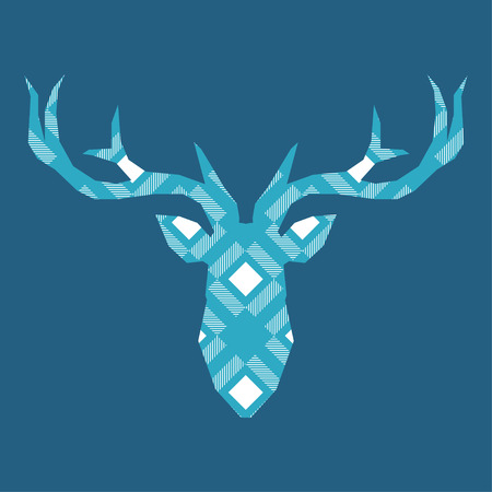 Deer head with plaid texture. Tartan. Scottish, English fabric. Vector illustration. Can be used for wallpaper, textile, wrapping, web page background.のイラスト素材