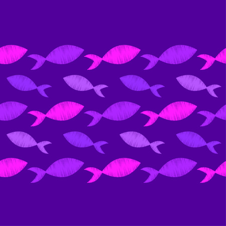 Seamless pattern with fishes in the sea. Cute cartoon. Brushwork. Hand hatching. Doodle. Can be used for wallpaper, textile, wrapping, web page background.のイラスト素材