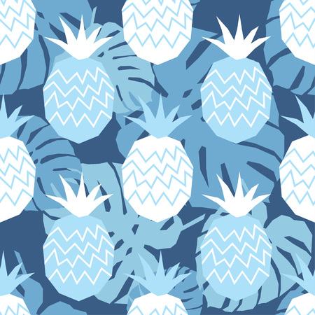 Seamless pattern with decorative Pineapple. Polygons. Cute cartoon. Summer garden. Vector illustration. Can be used for wallpaper, textile, wrapping, web page background.のイラスト素材