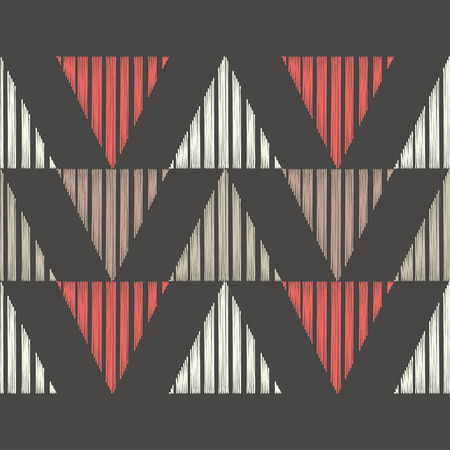 Trendy seamless pattern designs. Mosaic of striped triangles with hatching. Vector geometric background. Can be used for wallpaper, textile, wrapping, web page background.のイラスト素材