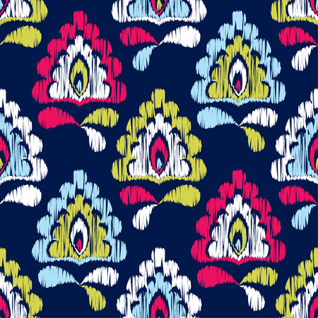 Ethnic boho seamless pattern. Ikat. Flowers. Traditional ornament. Geometric background. Folk motif. Can be used for wallpaper, textile, wrapping, web page background.のイラスト素材