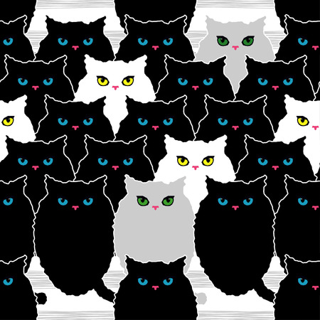 Seamless pattern with decorative Cats. Funny lovely Cats. Brushwork. Hand hatching. Doodle. Can be used for wallpaper, textile, wrapping, web page background.のイラスト素材