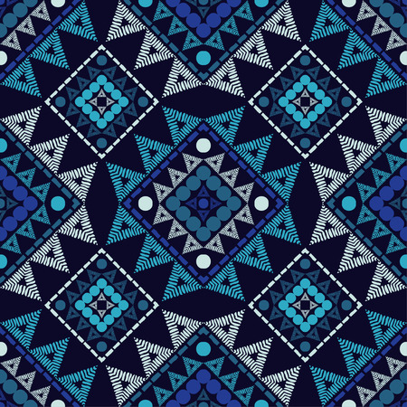 Ethnic boho seamless pattern. Embroidery on fabric. Patchwork texture. Weaving. Traditional ornament. Tribal pattern. Folk motif. Can be used for wallpaper, textile, wrapping, web page background.のイラスト素材